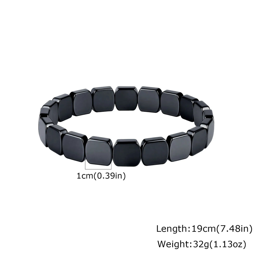 10mm Chunky Hematite Elastic Bracelet for Men,Black Natrual Stone Positive Energy Yoga Beaded Bracelet Gift