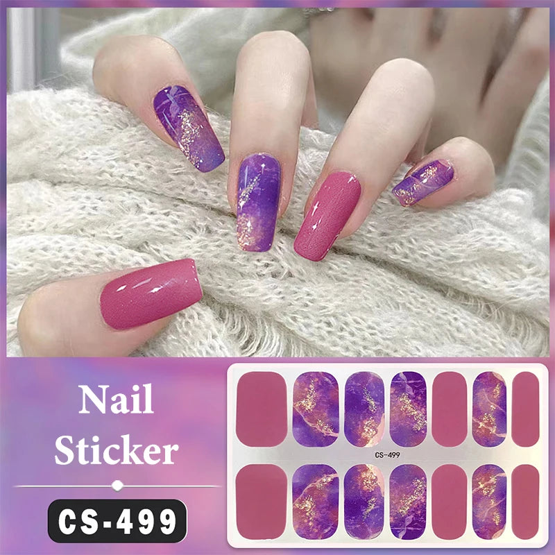 No Baking Lamp Waterproof Nail Wraps Full Cover Nail Stickers Firm And Not Easy To Fall Off 14 Nails/Set Multi Color Nail Patch