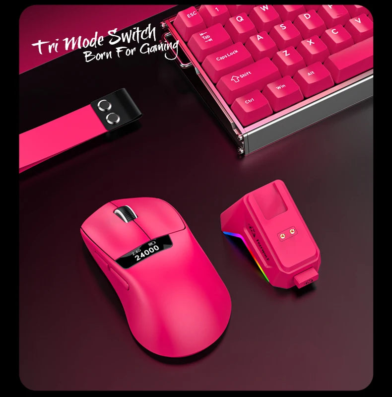 A7 Lightweight Wireless Gaming Mouse,24000DPI,Magnetic Charging Base,Tri-Mode Connection,PAW3311 Macro Esports Office Mouse