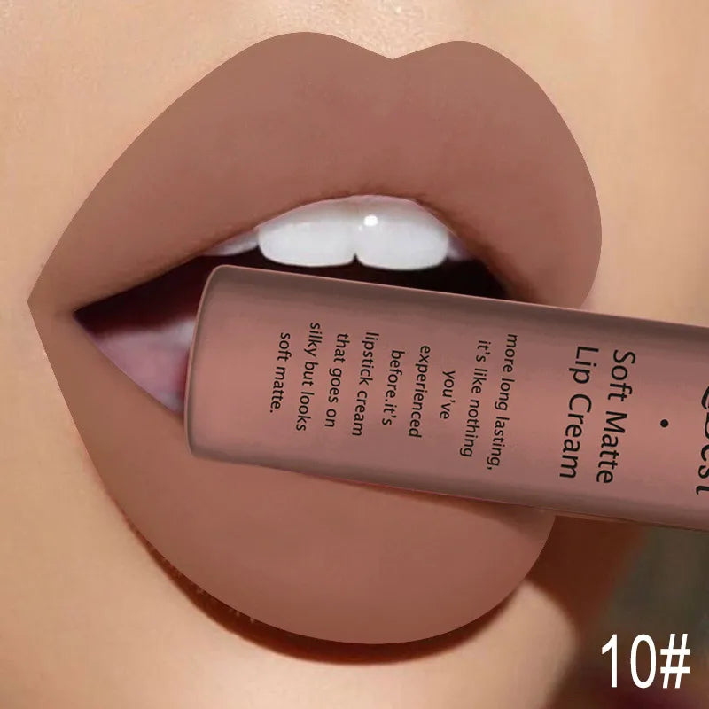 QIBEST Velvet Matte Nude Liquid Lipstick Makeup Sexy Red Lipgloss Waterproof Long-lasting Purple Black Orange Lip Stain Cosmetic