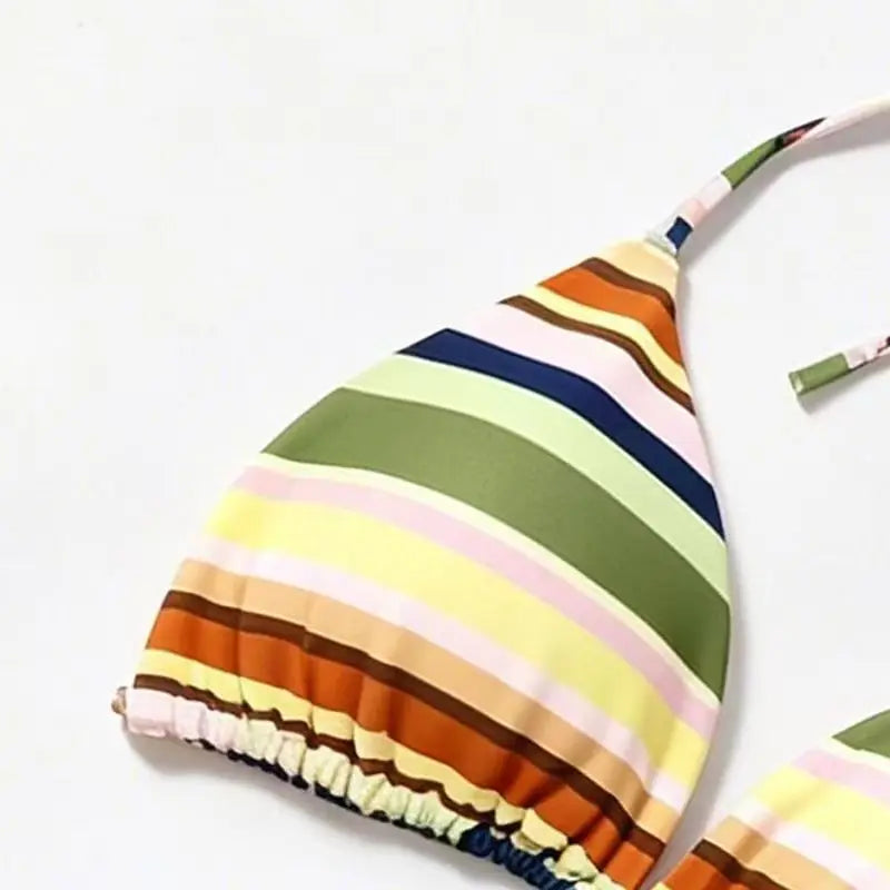 Women's Sexy Retro Striped Triangle Bikini Set 2026 New Tie Side Halter Neck Swimsuit Beach Vacation Bathing Suit