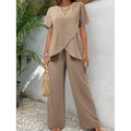 New Fashion Elegant Office Ladies Set Casual Set With Irregular Short Sleeve Blouses Loose Long Pants Two Piece Outfit Women's