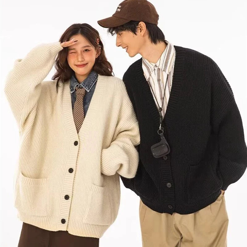 Autumn Men's Casual Textured Pockets Cardigan Y2K Vintage Streetwear V-neck Knitted Sweaters Korean Fashion Cardigans Hombre