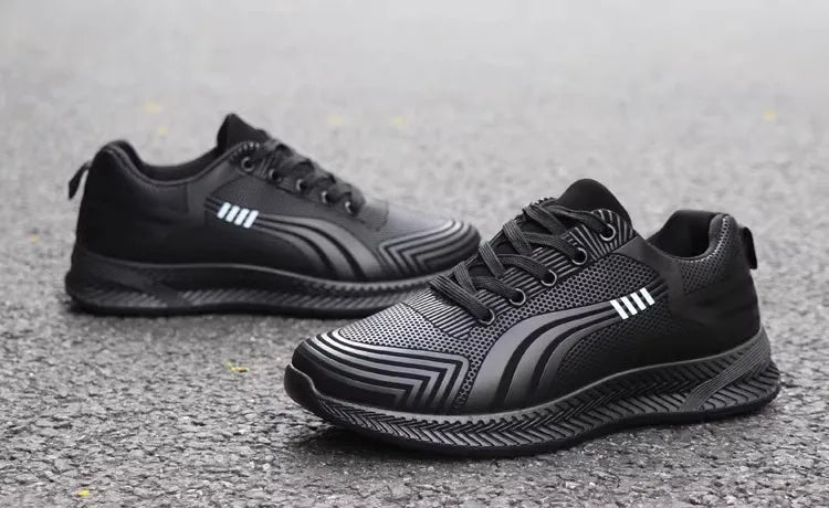 Waterproof Men's Sneakers Casual Running Shoes Soft Bottom Black Leather Sports Shoes