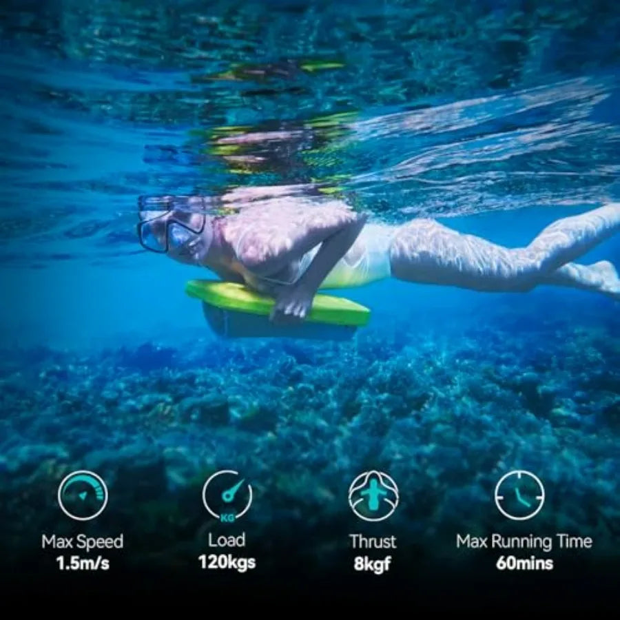Swim training board for pool use, EVA foam material, blue color, 3-speed electric propulsion and rechargeable battery