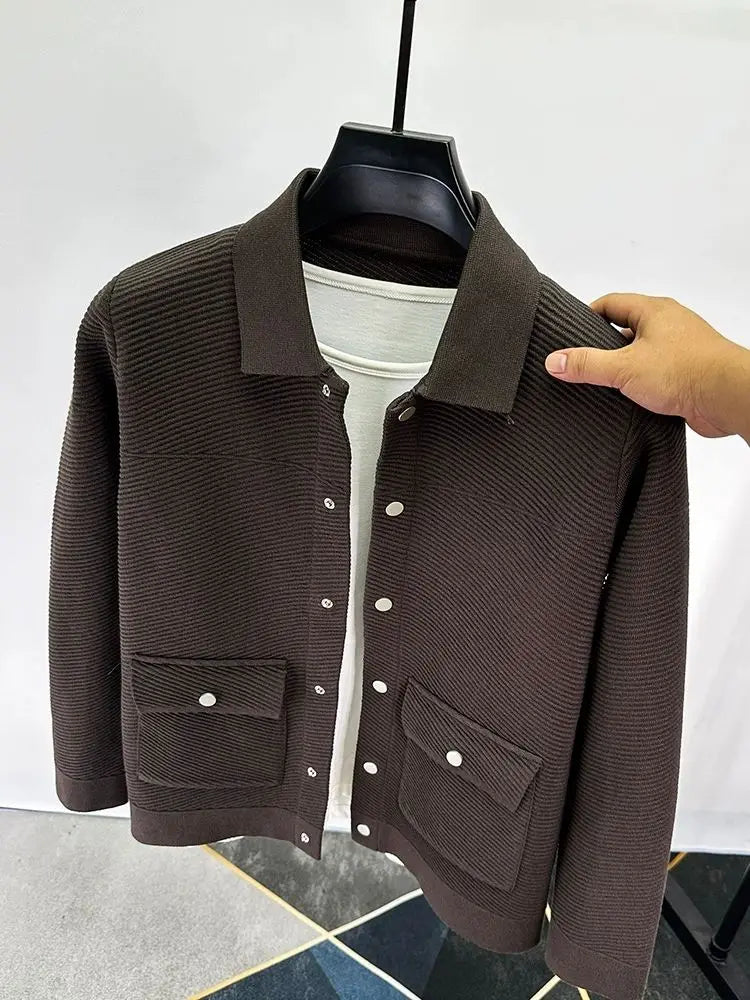 High quality luxury lapel cardigan jacket men autumn new trend Korean casual solid color single breasted knitted sweater coat