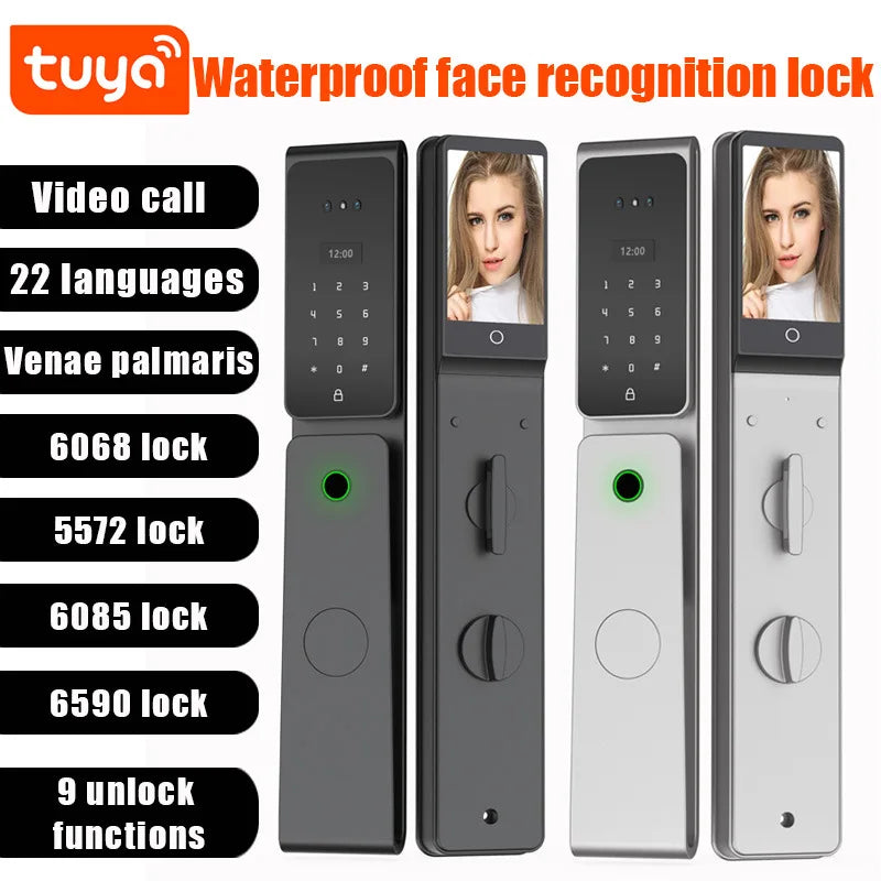 EGFirtor TUYA  APP Remote Control IC Card Electronic Smart Door Lock Waterproof  3D Face Password Fingerprint Keys Unlock Way