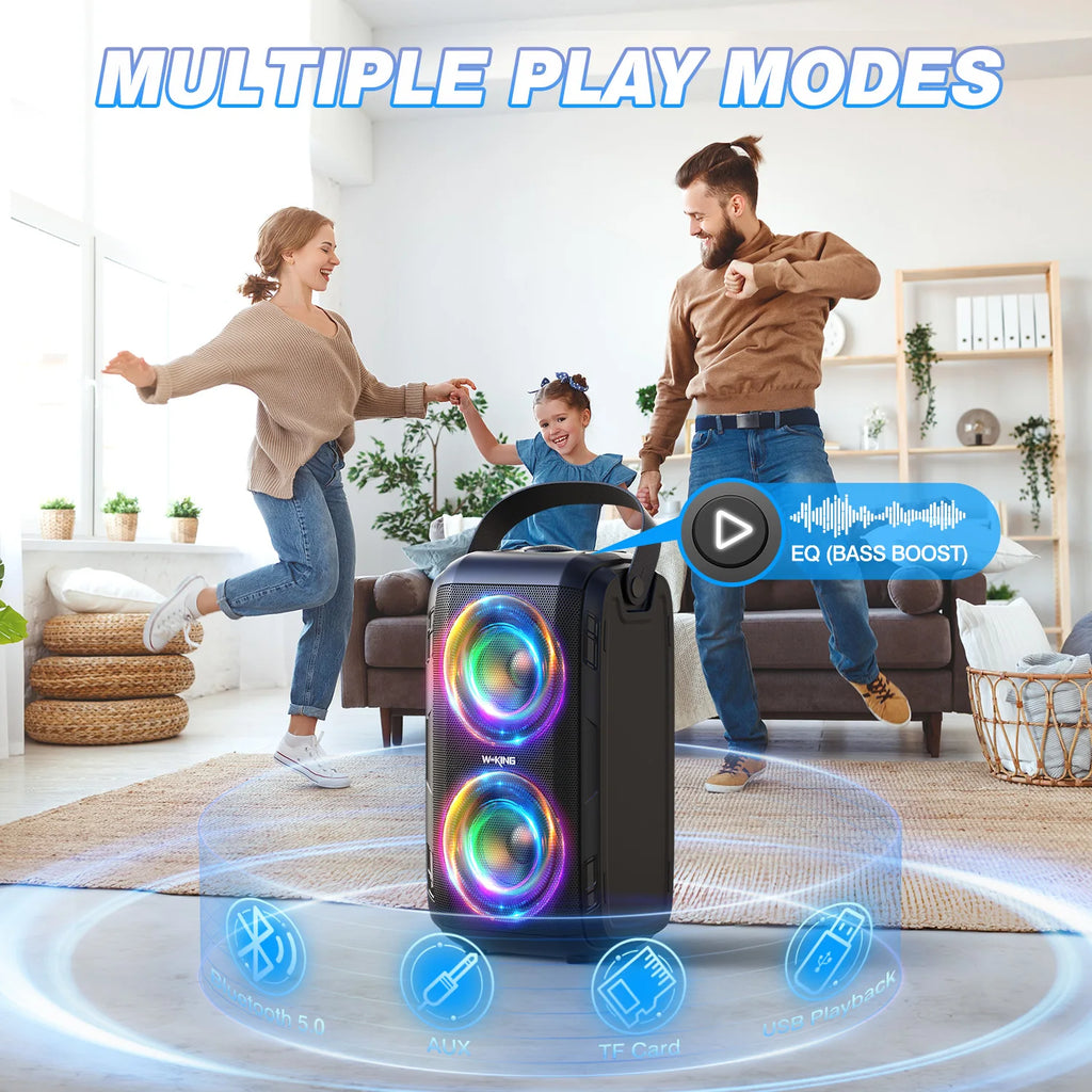 W-KING T9-2 Bluetooth Speaker 80W RMS 180W Peak 105dB Party Speaker with Microphone Deep Bass Portable Karaoke Speaker DSP RGB Lights