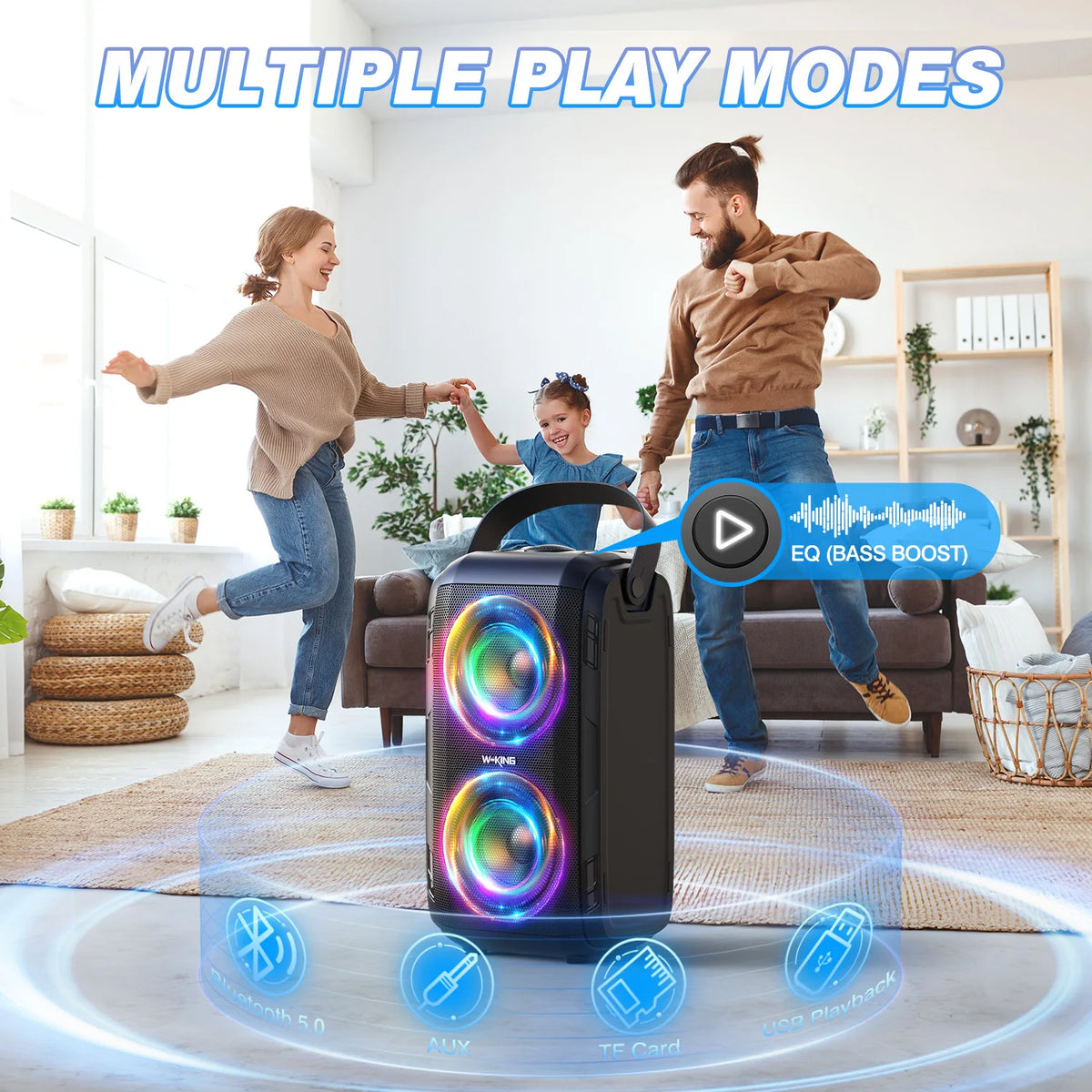 W-KING T9-2 Bluetooth Speaker 80W RMS 180W Peak 105dB Party Speaker with Microphone Deep Bass Portable Karaoke Speaker DSP RGB Lights