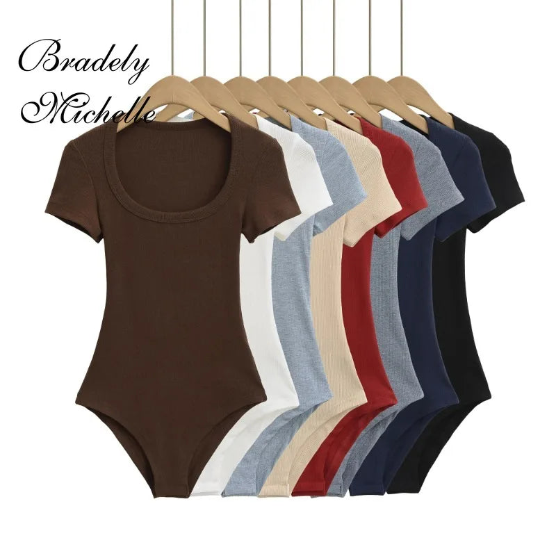 Slim Short Sleeve Women's Sexy Clothing Retro Jumpsuit Pullover Bodysuit Top Sexy Bodysuit