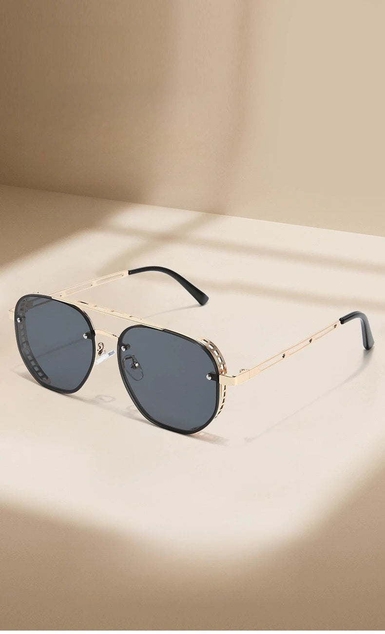 Fashion Large Frame Side Hollowed-out Polarized UV400 Sunglasses Advanced UV Protective Street Photography Shades Glasses