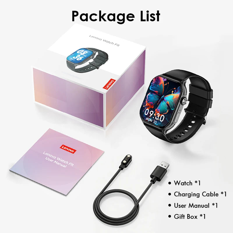 Original LENOVO Smart Watch 1.96'' HD AMOLDE IP68 Waterproof Fitness Tracker Bluetooth 5.4 Phone Calls Smartwatch for Men Women