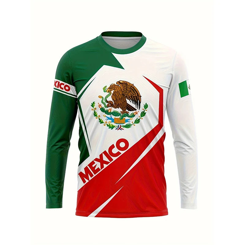 Fashion Mexican Flag T-Shirts Mexico 3D Print Men Woman Long Sleeve T Shirt Streetwear Oversized Harajuku Kids Tees Top Clothing
