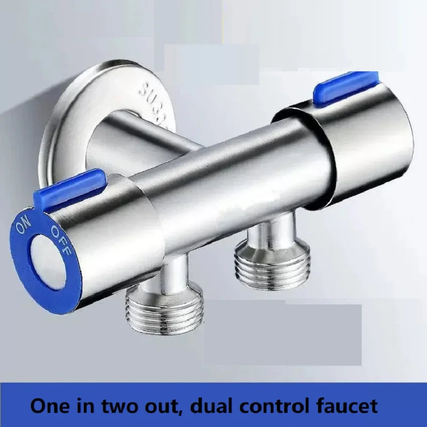 Double Handle Stainless Steel Faucet Bathroom Washing Machine Faucet Dual Use Angle Valve Inlet Valve Accessories