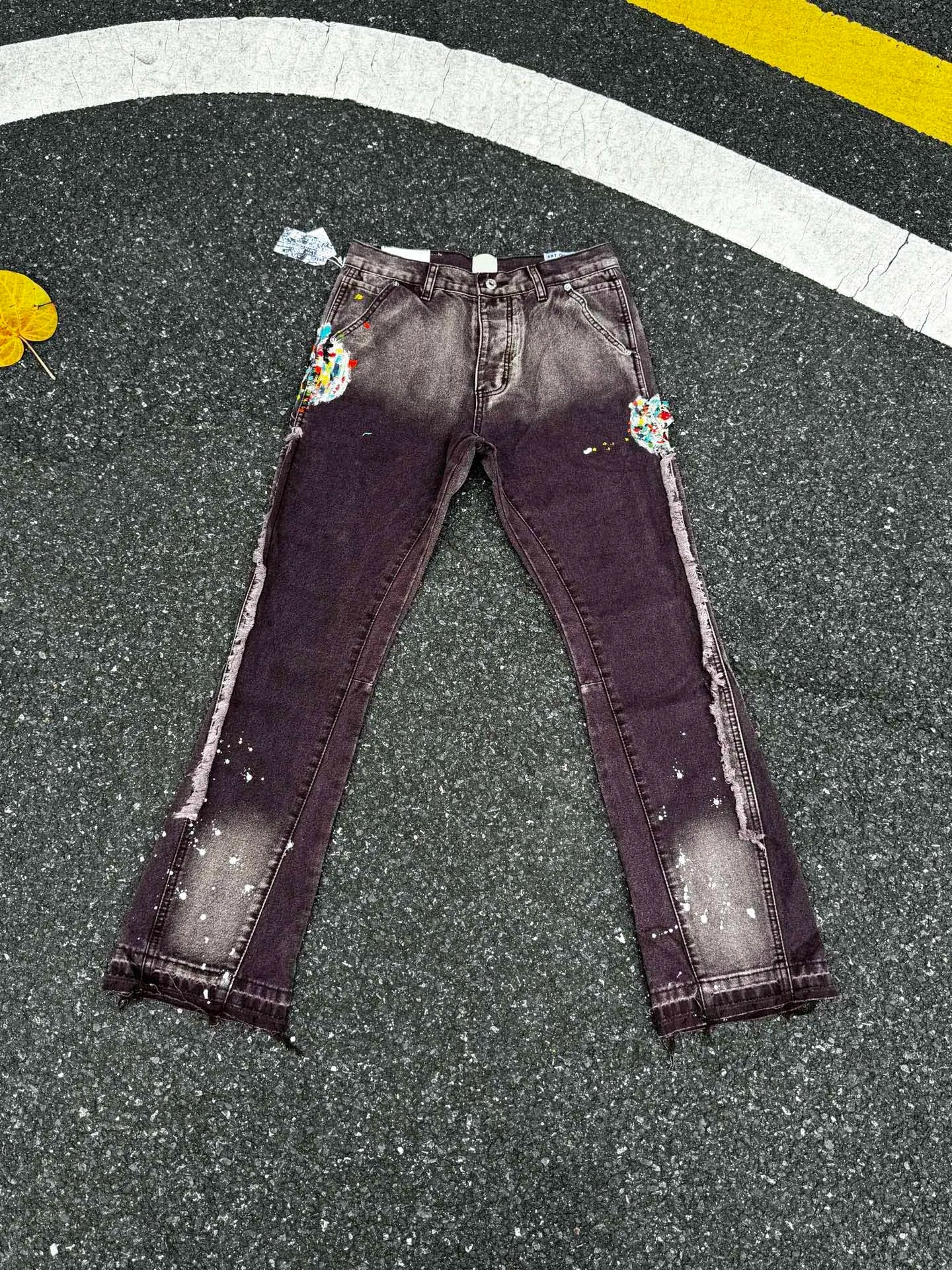2025 Top Quality GPT Retro Distressed Soiled Ink-splashed Flared Jeans Men Casual Staight Washed Jeans Denim Pants Trousers
