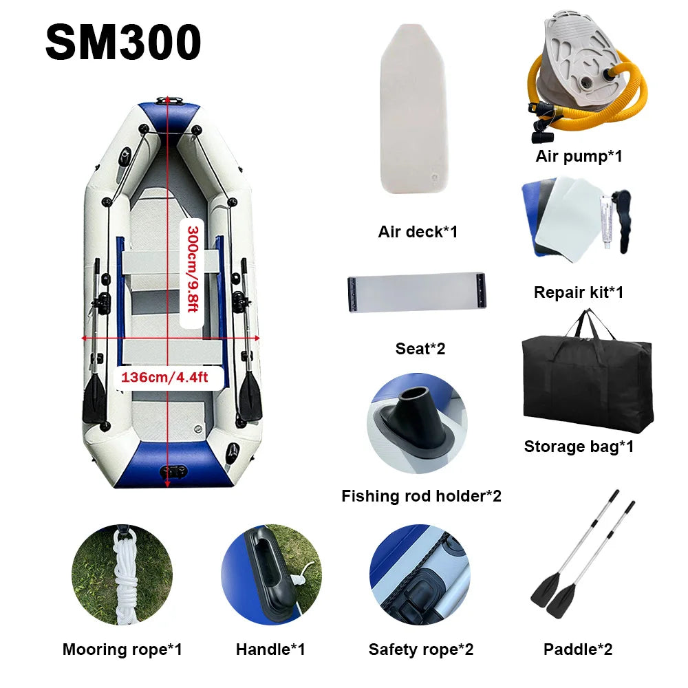 Inflatable PVC Boat Rowing Kayak, 3.3m, 5 Person, Fishing Canoe Dinghy with Accessories for Outdoor Water Sports