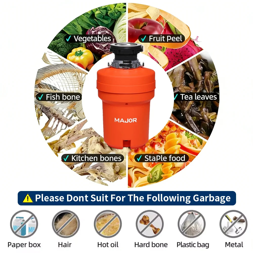 Commercial Kitchen Garbage Disposal Unit with 1200ml Grinding Capacity for Home Restaurant Use