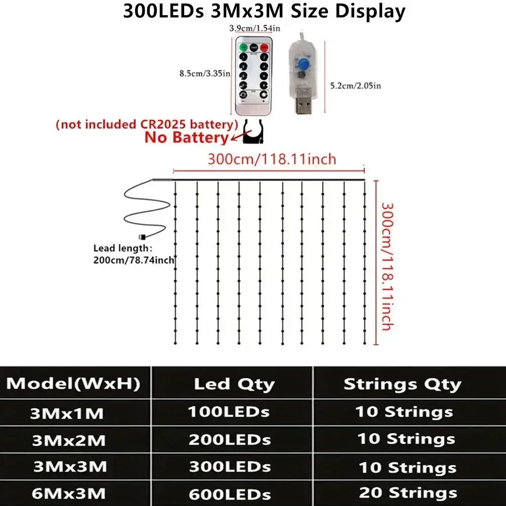 Window Led Curtain String Lights 8 Modes Light Fairy For Bedroom Usb Powered With Remote Control Party Wedding Decoration Gifts