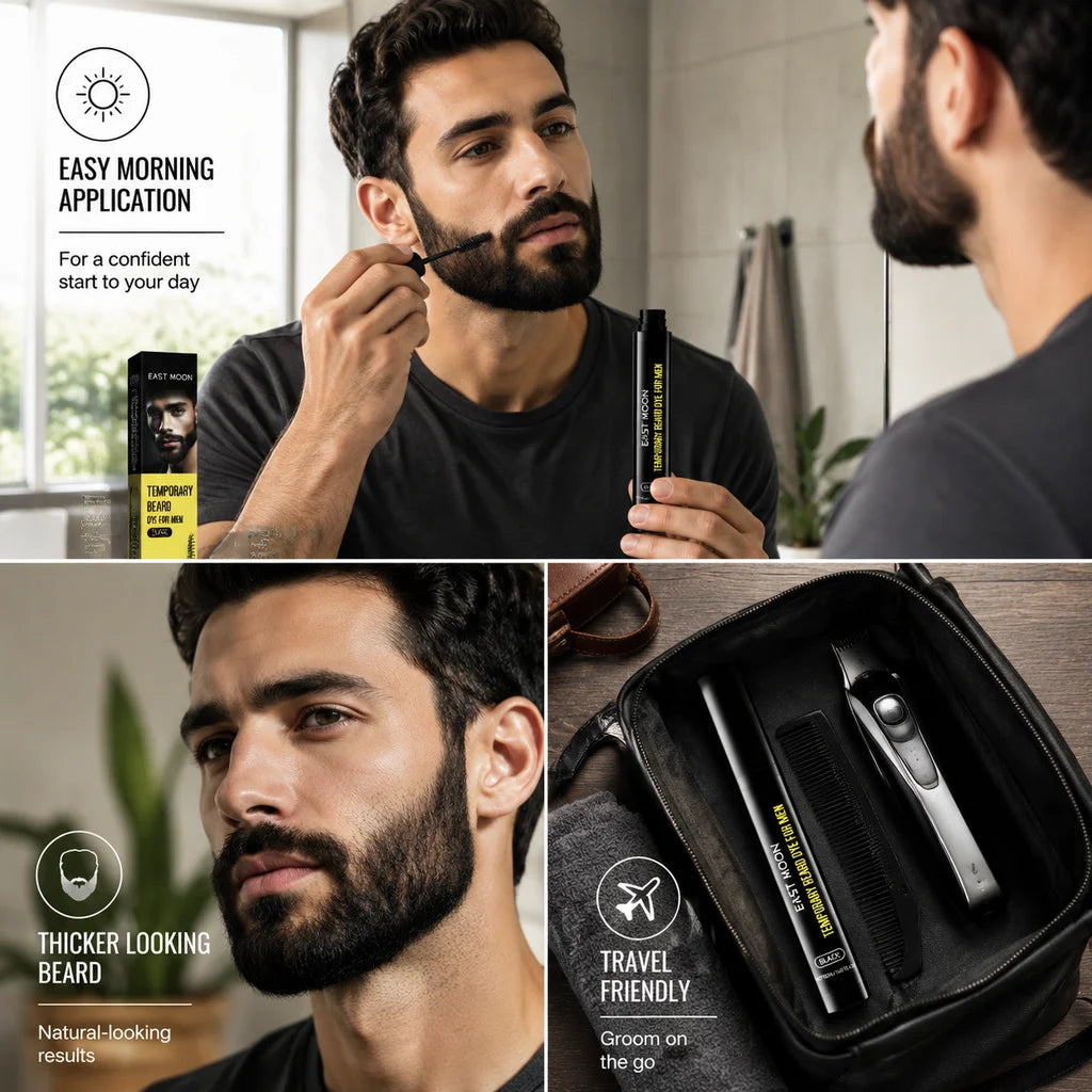 Black Beard Dye Gel Stick Men Eyebrow Touch Up Gel Temporary Beard Dye Natural Black Beard Color Stick Castor Oil Beard Gel 12ml