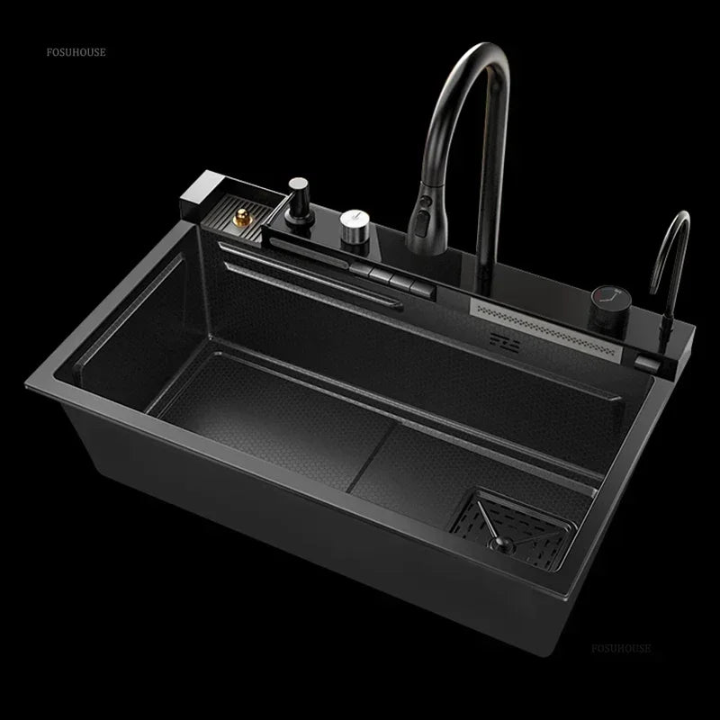 Modern Kitchen Sink Smart Digital Display Single Slot with Cup Washer Stainless Steel Luxury Design for Apartments