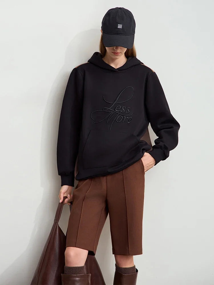 Amii 2024 Winter Clothes Women Long-sleeved Color Matching Embroidery Pocket Fleece Hooded Sweater Loose Casual Tops 12444202