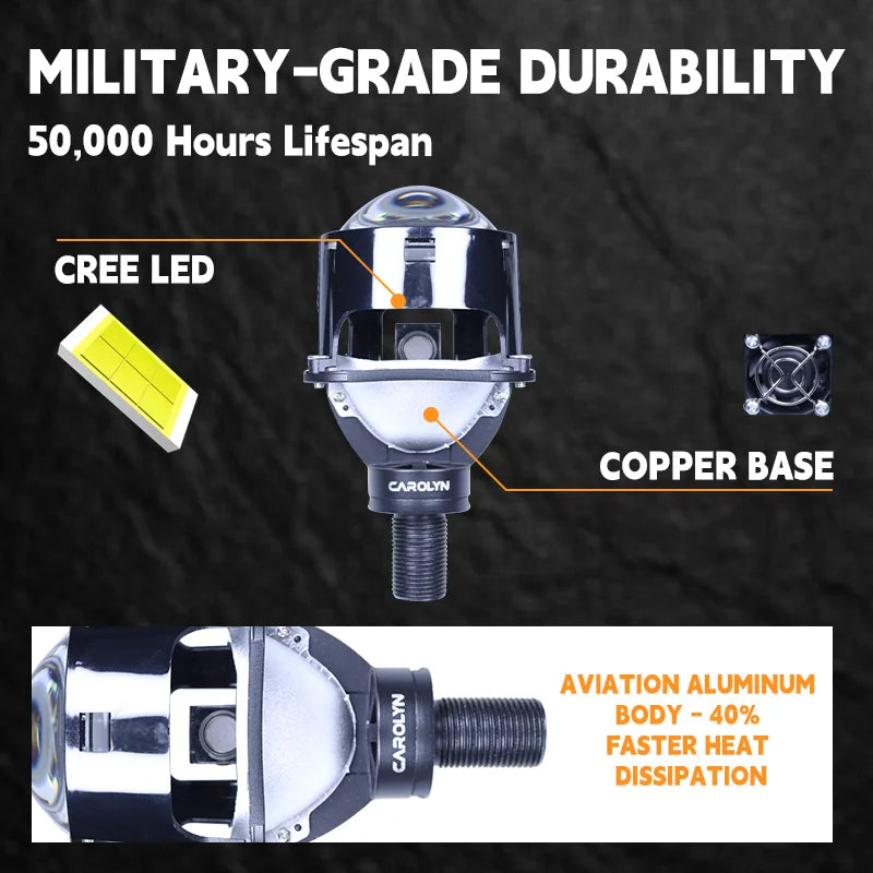 2pcs 2.5 Inch Bi‑LED Projector Lens High Low Beam Car Headlight Retrofit H7 H4 H11 Universal LED Headlamp Waterproof Auto Lamp