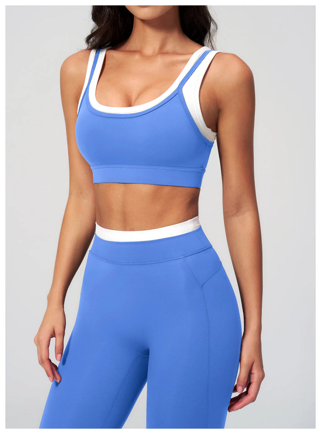 Custom LOGO Women's Naked Fake Two-piece Sports Vest Threaded Contrast Yoga Bra Running Fitness Clothing Top