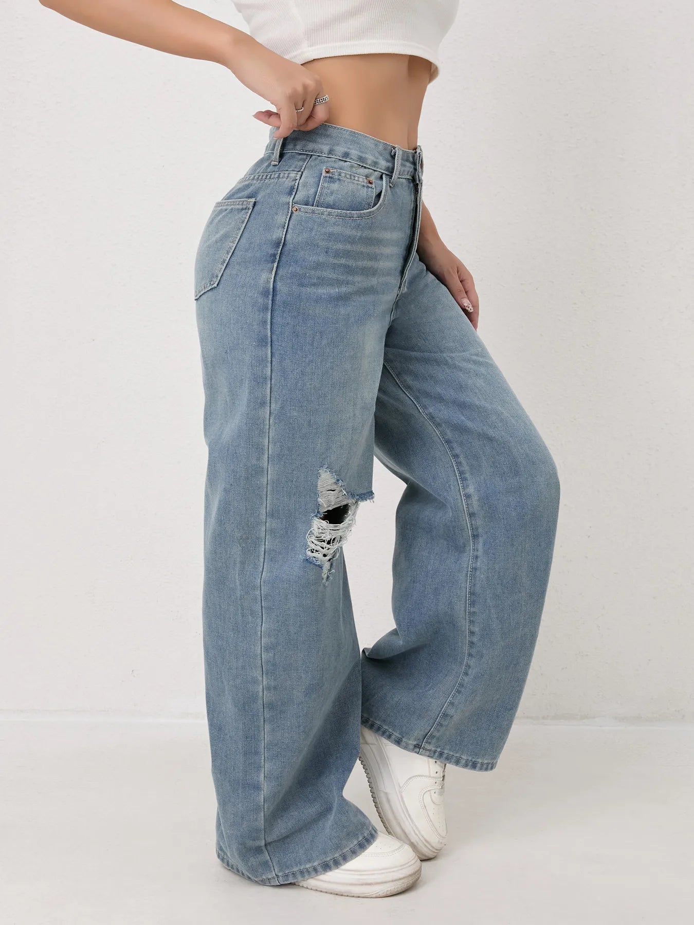 Women's Jeans 2026 New Arrival Loose Fit Casual High Waist Y2K Wide Leg Ripped Regular Denim Trousers Trendy Vintage Strety Ve