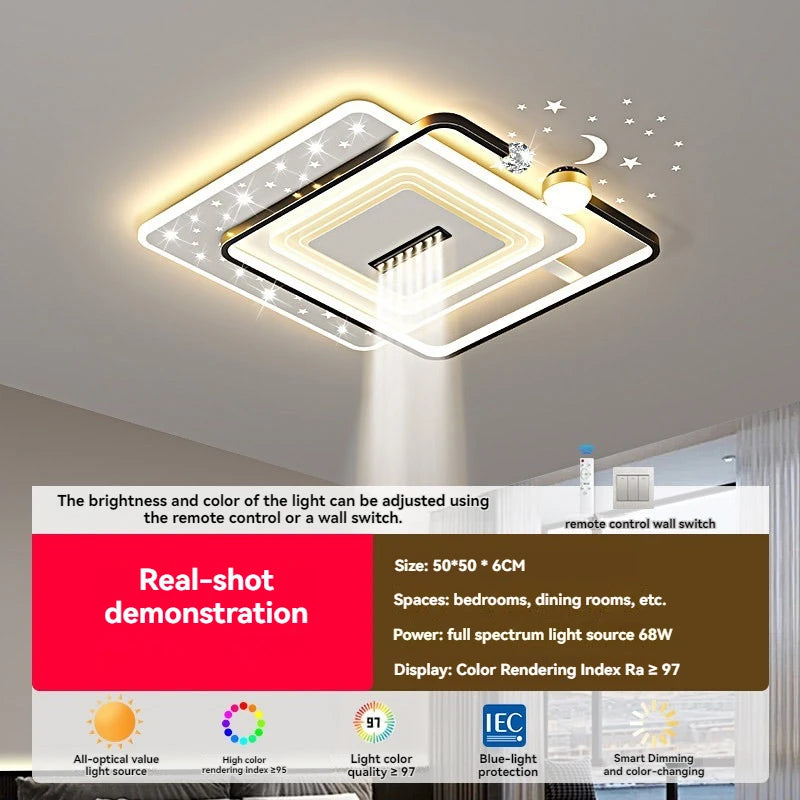 Modern Minimalist LED Ceiling Light for Living Room, 2026 New Model with Starry Sky Projection Effect and Integrated Spotlights