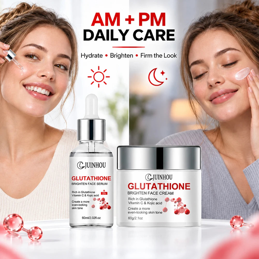 JUINHOU Glutathione Brightening Serum Cream Set Antioxidant Facial Skincare Hydrate Even Skin Tone Restore Radiant Complexion