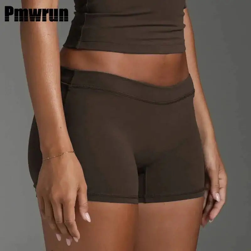 PMWRUN Women Low Waist Biker Shorts Soft Seamless Stretch Yoga Shorts Tummy Control For Gym Running Daily Casual Wear