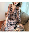 Women's chiffon lantern sleeve big swing dress V-neck floral long dress spring and summer French dress