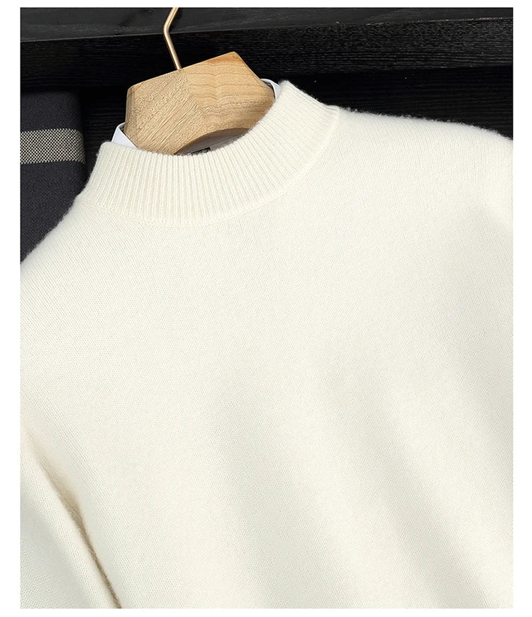 Autumn/Winter Men's 100% Cashmere Pullover Business Casual Solid Knitted Sweater Loose Half High Neck Tops Thick Warm Jumper