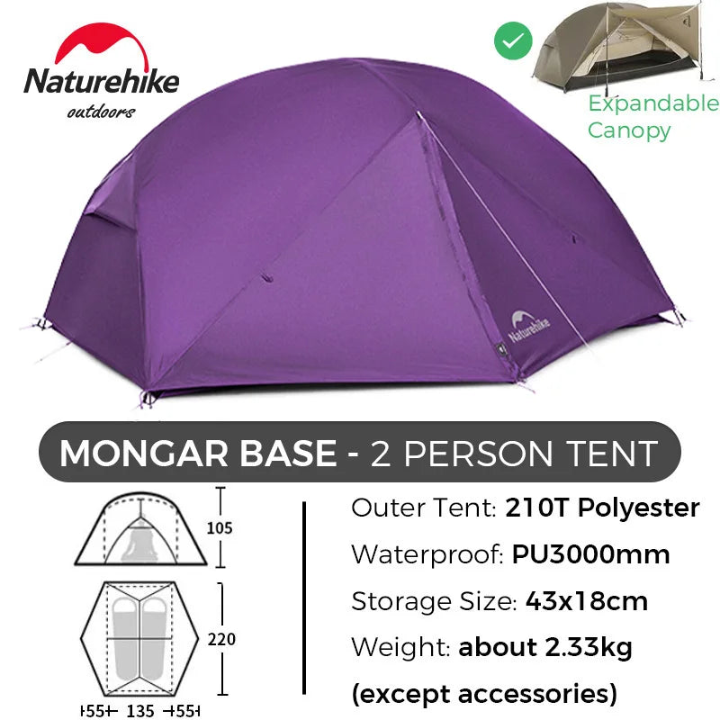 Naturehike Tent Mongar BASE/PRO/UL 1 2 3 Person Tent Ultralight Outdoor Camping Tent Waterproof Hiking Backpacking Tent Awning