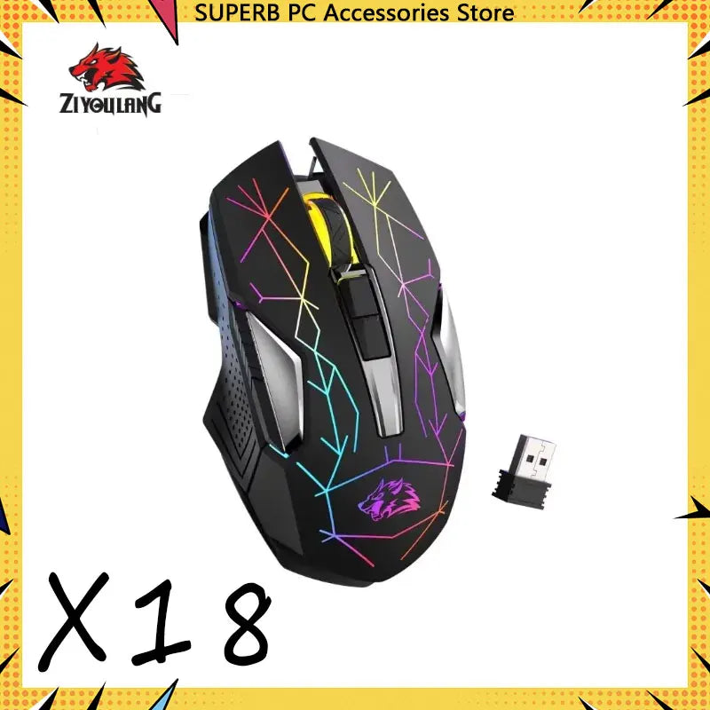 Ziyoulang X18 Wireless Charging Mechanical Mouse RGB 2400dpi Esports Gaming Mouse Pc Office Laptop Gaming Computer Free Wolf X18