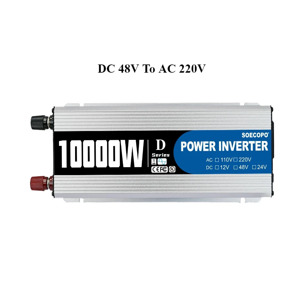 10000W Inverter 12v24v48V DC to 220VAC for Microwave/Drill/Medical Equipment Overload Alarm Construction/Truck/Farm Off-Grid Use