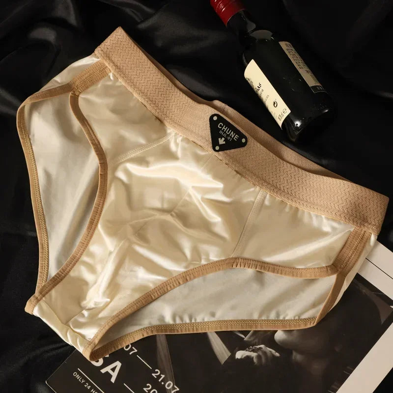 Men's Briefs Ice Silk Satin-like Briefs Men's Underpants Summer Breathable Quick Drying Panties Sexy U Pouch Underwear