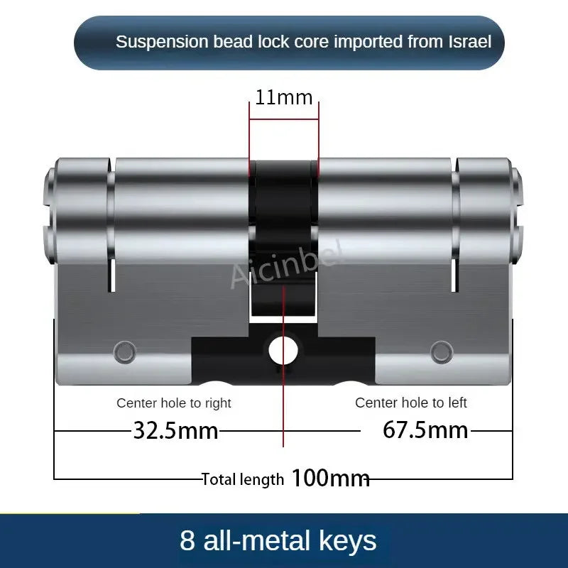 65-130MM High Quality European Standard Lock Cylinder,Super C-Level Anti-Theft Door Lock Cylinder,Household Copper Lock 8 Keys