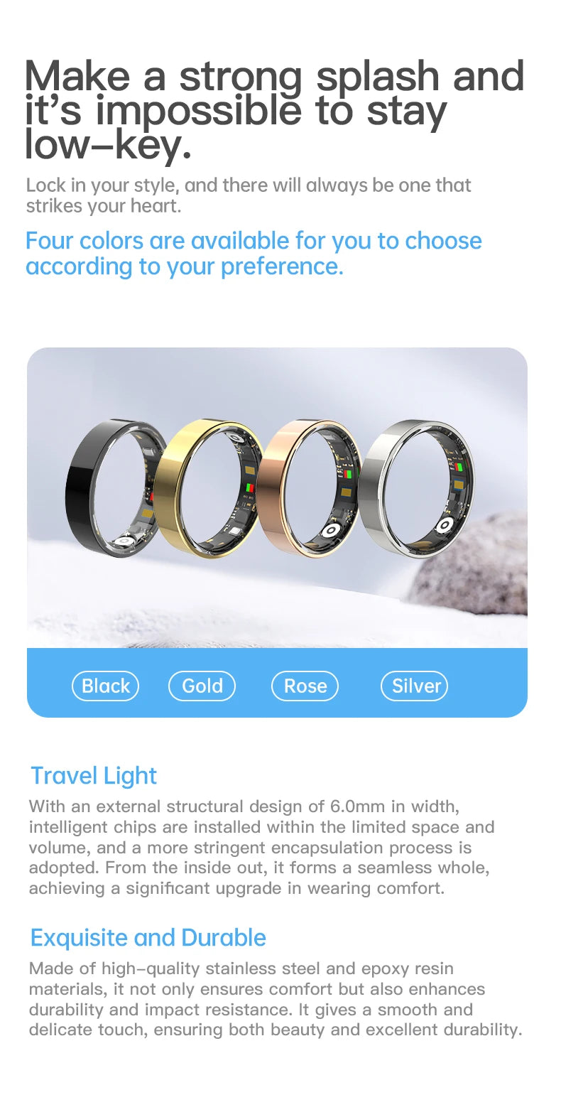 2026 Smart Ring Bluetooth Call Heart Rate Blood Pressure Monitor 5ATM Waterproof Health Ring Men Women For Xiaomi Gift