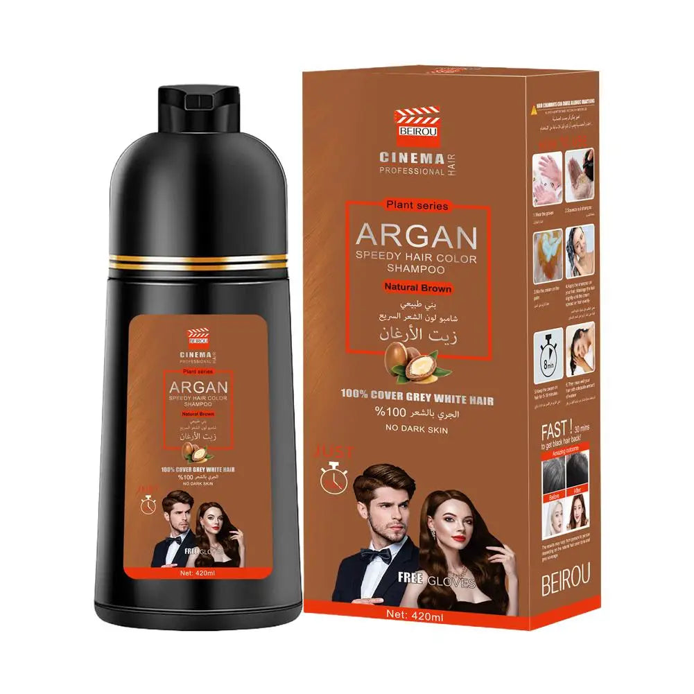 3-in-1 Collagen Argan Oil Shampoo Long-Lasting Black Hair Dye Shampoo for Men Women Nourishes Colors Gray Hair, 420ml Formula
