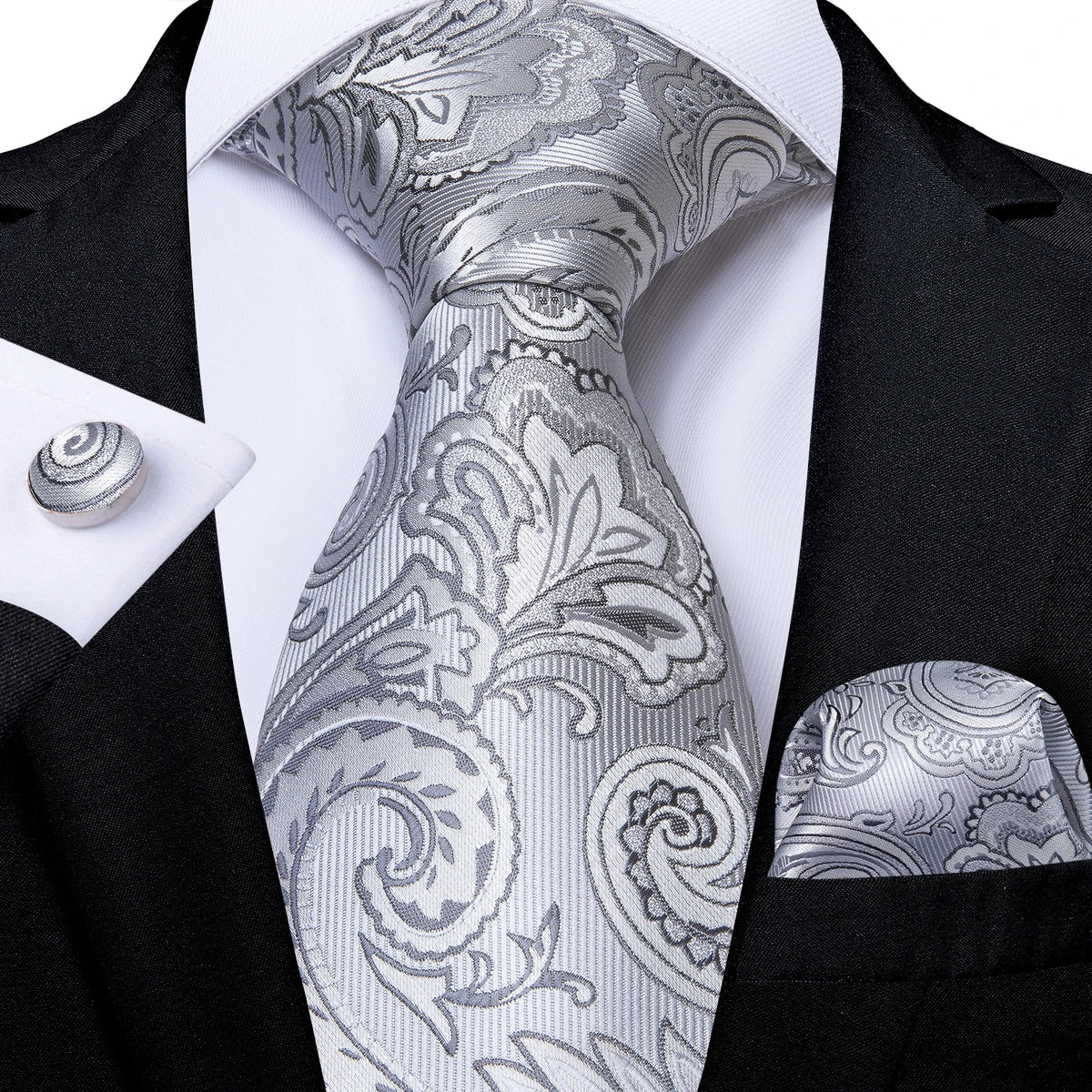 8cm Men's Polyester Ties Pocket Square Cufflinks Green Gold Paisley Wedding Party Accessories Necktie Gift
