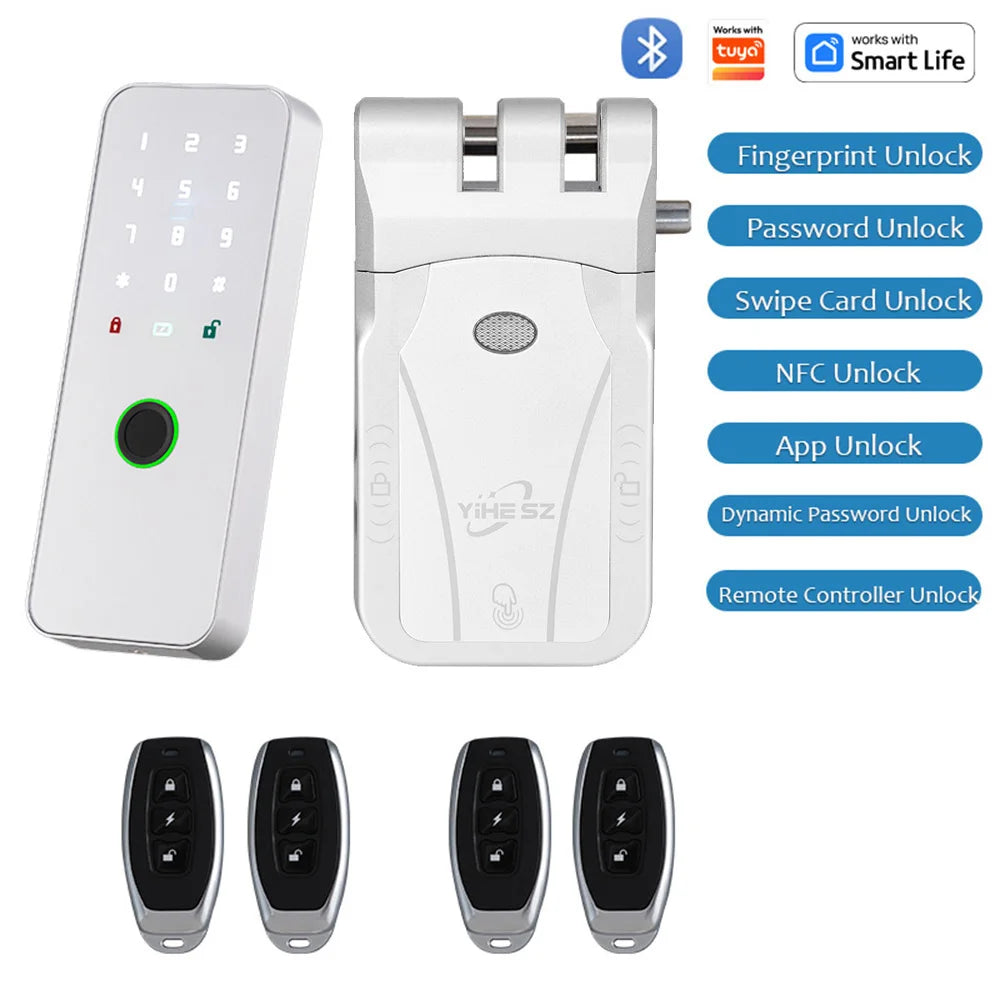 YiHESZ Fingerprint Password Door Lock 433Mhz Remote Control Smart Lock Dual Motor Backup Battery System Deadbolt Lock Wafu 026