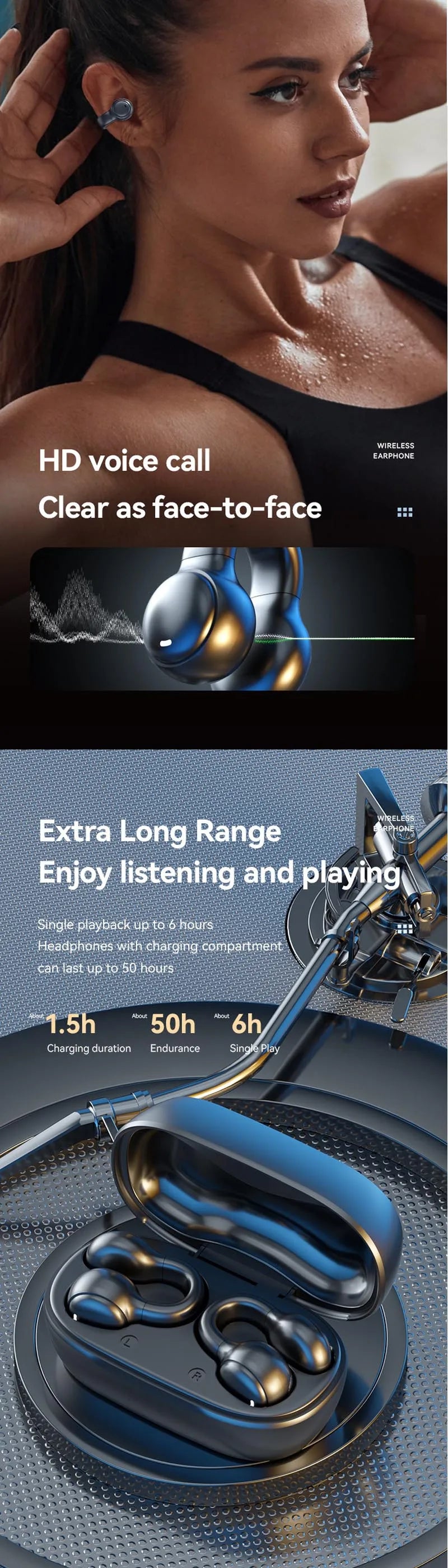 New Model M47 Wireless Earbuds Bluetooth Headset Charging Earphones Bone Conduction Headphones Sport With Mic Handsfree