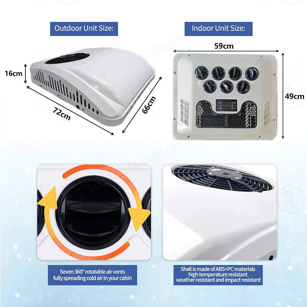 12V Heating and Cooling Automotive Air Conditioning Portable RV Rooftop Air Conditioner Electric Parking Unit for Car Truck Van