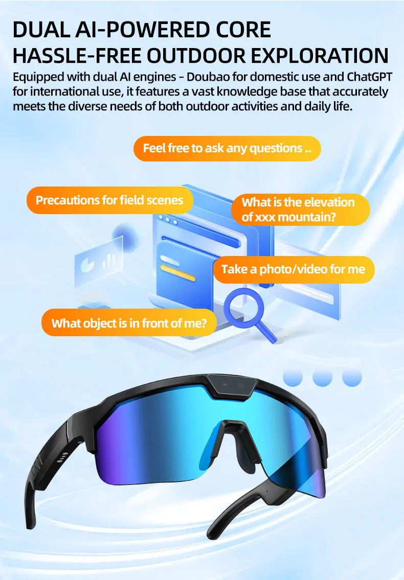 Smart Glasses with 4K HD Anti-Shake Camera & 3D Stereo Speakers Polarized UV400 Sport Sunglasses Bluetooth AI Outdoors Video POV