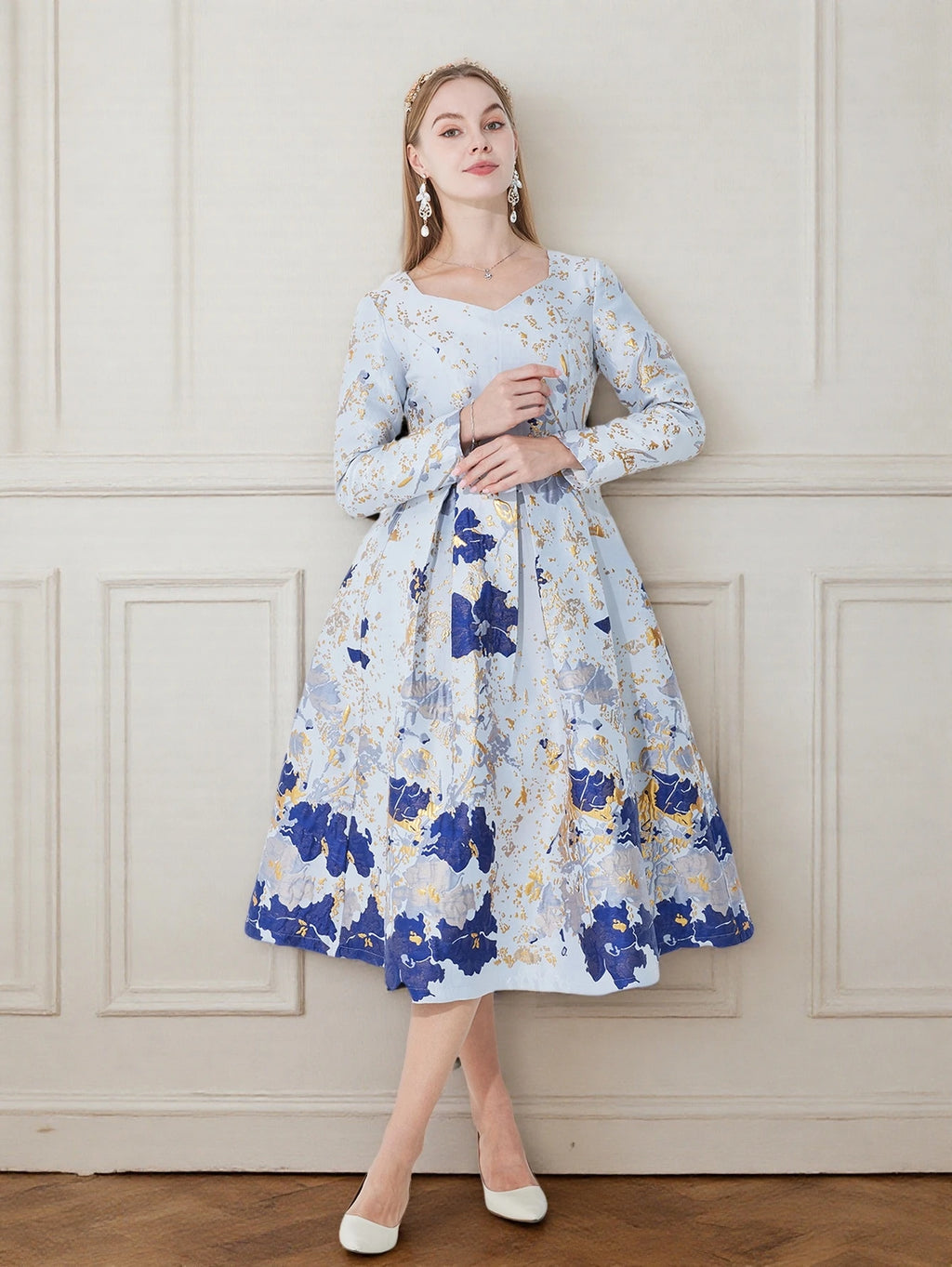 DEVCHATA Women's Luxury Fall Winter Long Maxi Dresses New Jacquard Party Fashion Long Sleeve Dress Lady Evening Clothing