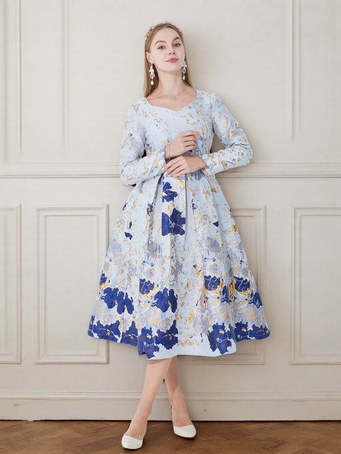 DEVCHATA Women's Luxury Fall Winter Long Maxi Dresses New Jacquard Party Fashion Long Sleeve Dress Lady Evening Clothing