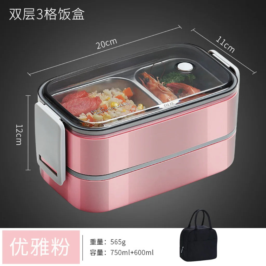 304 stainless steel lunch box for Adults Kids School Office 1/2 Layers Microwavable portable Grids bento Food Storage Containers