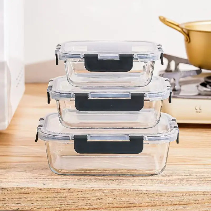 Rectangular Glass Lunch Box Microwave Safe Fresh Preservation Box for Office Workers with Lid Food Storage Containers Bento Box