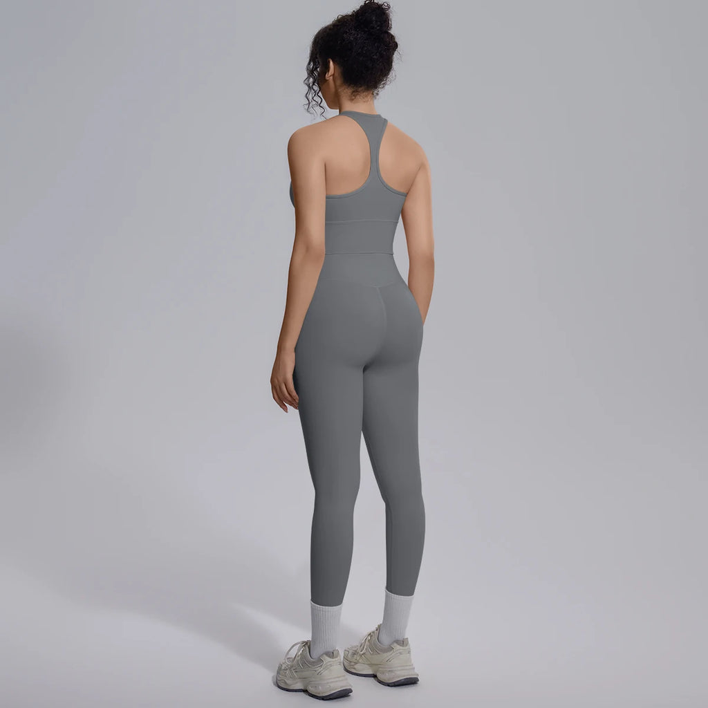 Rooftrellen New Women's Two-piece Set Fitness Sports Solid Color Yoga Set Summer Quick Drying Legging Pants Gather I-shaped Vest